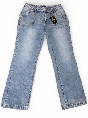 NWT Flamingals Light Wash Wide Leg Jeans S Large | High Rise Vintage Style Denim